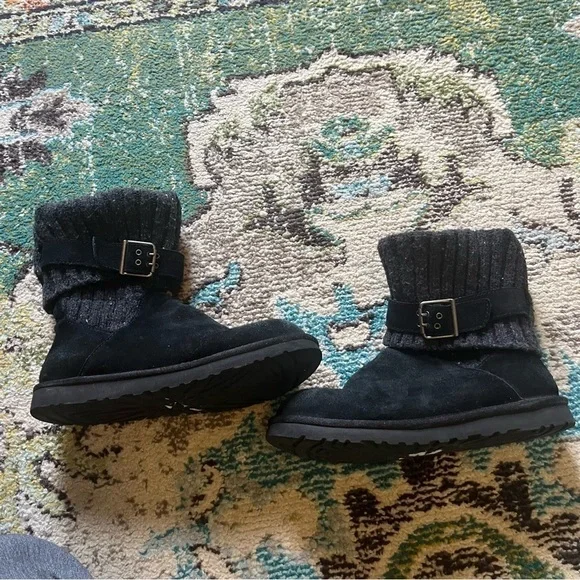 Black suede UGG sheepskin knit winter designer boots